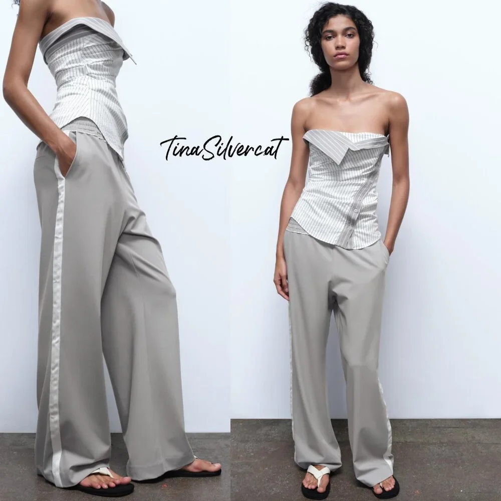 BLOGGER'S FAVE! Zara 2 Piece Pants With Side Stripe & Strapless Top Mid …